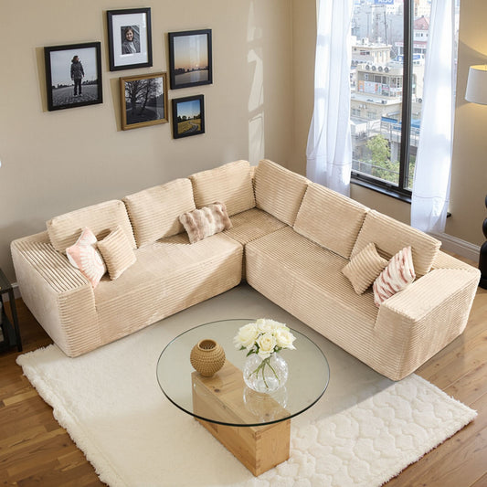 OVIOS Modular Cloud Sofa with Memory Foam, L-Shaped Chaise & Corduroy Upholstery - No Assembly Required