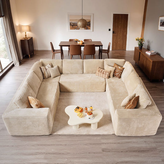 OVIOS Modular Cloud Sofa Corduroy with Memory Foam, U-Shaped Chaise, No Assembly Required